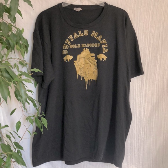 BUFFALO BILLS MAFIA NFL football logo t shirt SZ 2 XL  gray & gold short sleeves - Picture 1 of 7